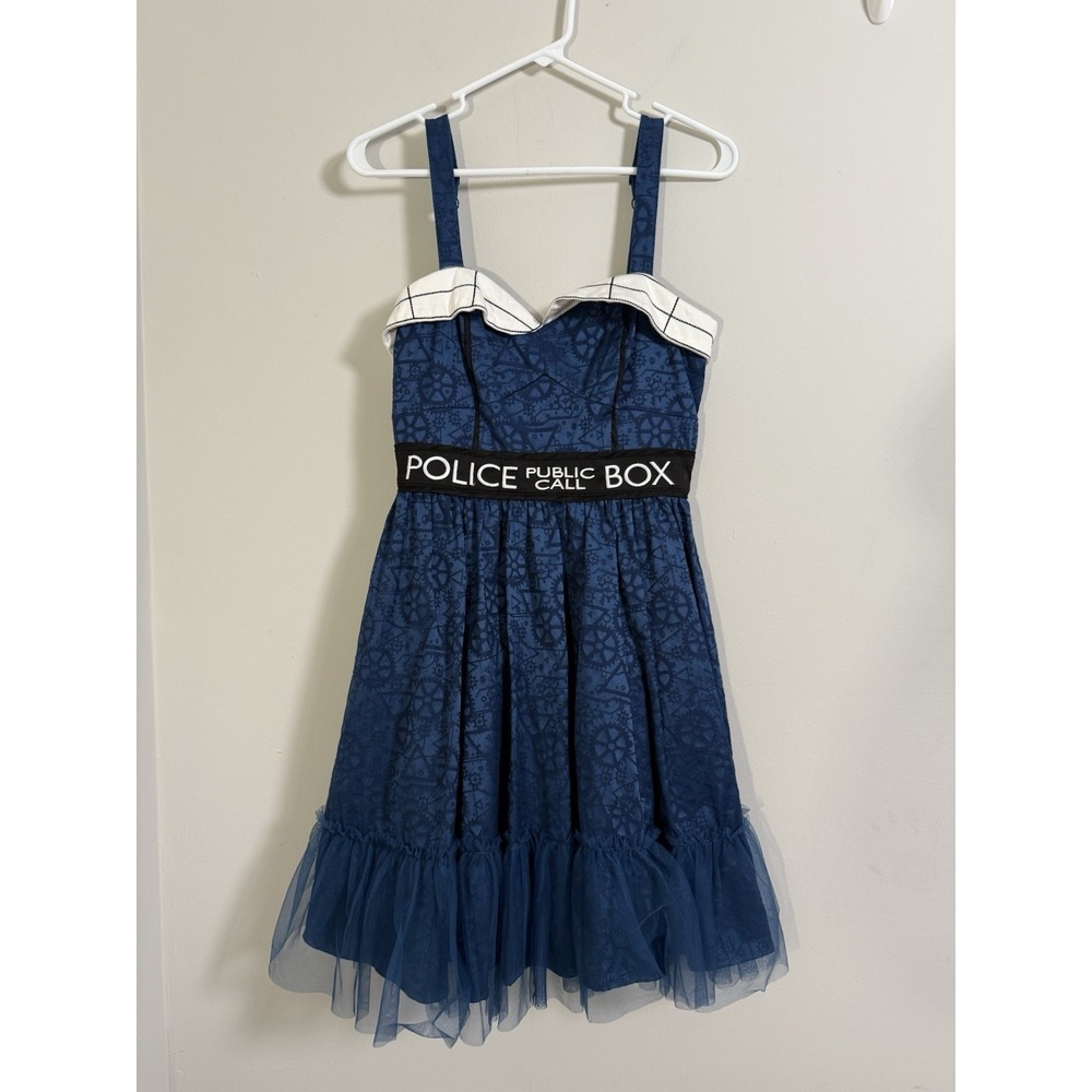 BBC Doctor Dr Who Tardis Public Call Box Fit Flare Cosplay Dress Sz Sm Cosplay